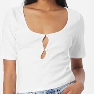 White Abercrombie & Fitch soft ribbed cutout top Size Small